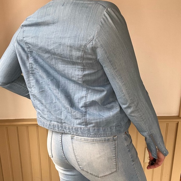 Khloé California M Chambray Denim Moto Jacket Fall Layering Grunge Biker Classic - Picture 5 of 9